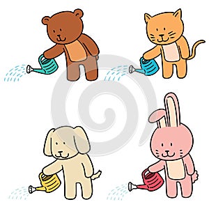 Vector set of animal watering by watering can