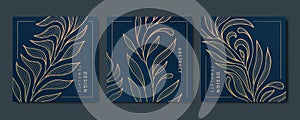 Vector set of art deco floral pattern, line labels frames, plant vintage ornament. Organic luxury borders, nature labels