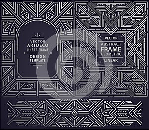 Vector set of art deco frame, abstract geometric design template for luxury products. Geometric silver background