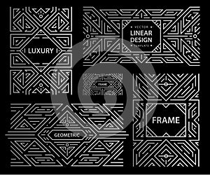 Vector set of art deco frames, abstract geometric design templates for luxury products. Linear ornament compositions