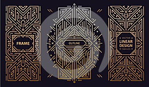 Vector set of art deco frames, adges, abstract geometric design templates for luxury products. Linear ornament