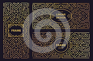 Vector set of art deco frames, adges, abstract geometric design templates for luxury products. Linear ornament