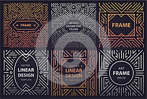 Vector set of art deco frames, adges, abstract geometric design templates for luxury products. Linear ornament