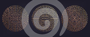 Vector set of art deco frames, adges, abstract geometric design templates for luxury products. Linear ornament