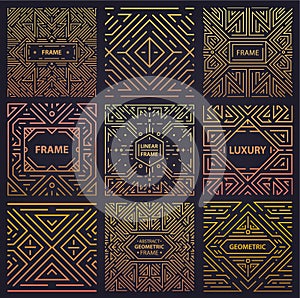 Vector set of art deco frames, adges, abstract geometric design templates for luxury products. Linear ornament