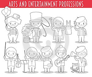 Vector Set of Arts and Entertainment Professions for coloring in cartoon style