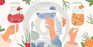 Vector set of assorted cocktails in flat design. Collection includes classic drinks in diverse glasses suitable for
