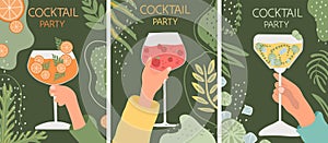 Vector set of assorted cocktails in flat design. Collection includes classic drinks in diverse glasses suitable for