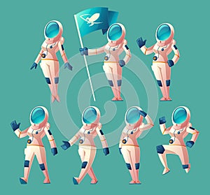 Vector set of astronaut girls in different poses