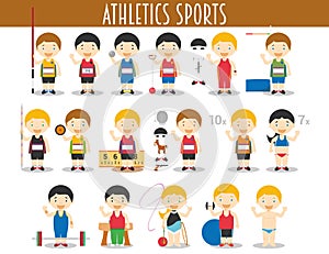 Vector Set of Athletics and Gymnastics Sports in cartoon style photo