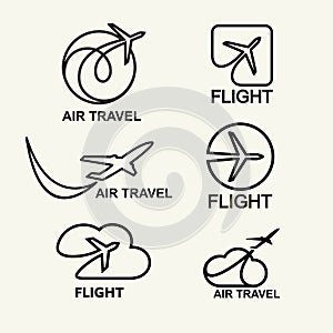 Vector set. Aviation logs, emblems template, air travel. Line art.