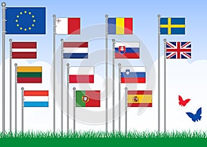 Vector set B of European Union flags.