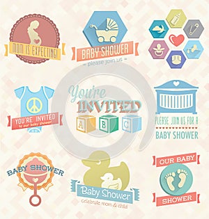 Vector Set: Baby Shower Invitation Labels and Icon