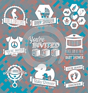 Vector Set: Baby Shower Invitation Labels and Icon