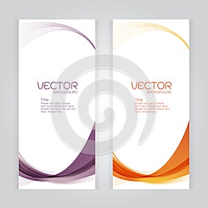 Vector set background Abstract header Violet orange wave whit vector