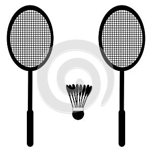 Vector set of badminton rackets and shuttles