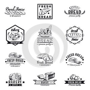 Vector set of bakery and bread logos, labels