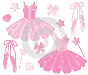 Vector Set with Ballet Shoes and Tutu Dresses