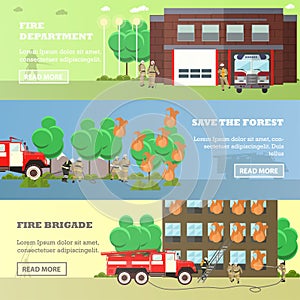 Vector set of banners with fire fighting concept design elements