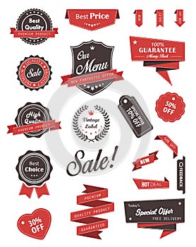 Vector set of banners, labels, ribbons and stickers.