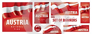 Vector set of banners with the national flag of the Austria