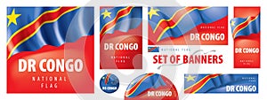 Vector set of banners with the national flag of the Democratic Republic of the Congo