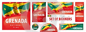 Vector set of banners with the national flag of the Grenada