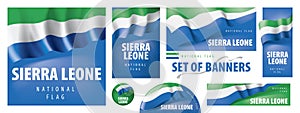 Vector set of banners with the national flag of the Sierra Leone