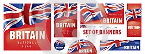 Vector set of banners with the national flag of the United Kingdom