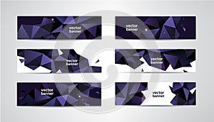 Vector Set of banners with polygonal geometric background, facet, low poly, traingles header