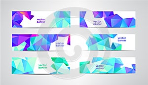 Vector Set of banners with polygonal geometric background, facet, low poly, traingles header