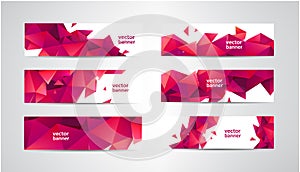 Vector Set of banners with polygonal geometric background, facet, low poly, traingles headers