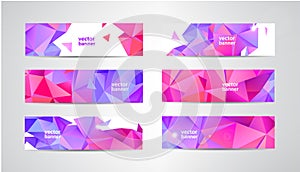 Vector Set of banners with polygonal geometric background, facet, low poly, traingles headers