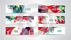 Vector Set of banners with polygonal geometric background, facet, low poly, traingles headers