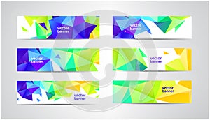 Vector Set of banners with polygonal geometric background, facet, low poly, traingles headers