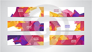 Vector Set of banners with polygonal geometric background, facet, low poly, traingles headers