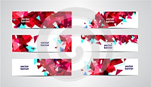 Vector Set of banners with polygonal geometric background, facet, low poly, traingles headers