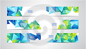 Vector Set of banners with polygonal geometric background, facet, low poly, traingles headers photo