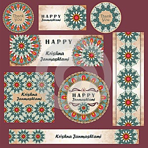 Vector set of banners to Krishna Janmashtami