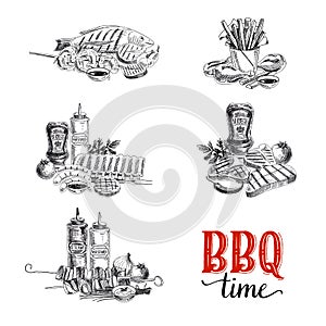 Vector set of barbecue and grill elements