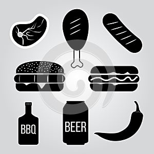 Vector set of barbecue and grill elements. Vector illustration.