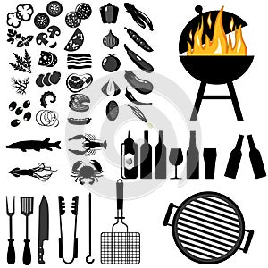 Vector set of barbecue and grilled food