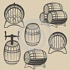 Vector set of barrels in vintage style