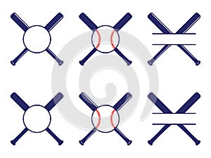 Vector set with baseball logos, split and circle monograms. Baseball crossed bats. Criss cross bats. Flat vector illustration photo