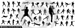 Vector set of Baseball Players Silhouettes