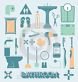 Vector Set: Bathroom Icons and Silhouettes