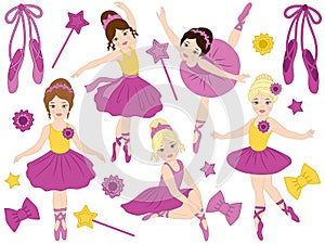 Vector Set of Beautiful Ballerinas Dancing