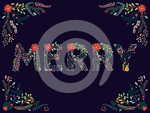 Vector Set of Beautiful Christmas or Winter Holidays Floral Alphabet