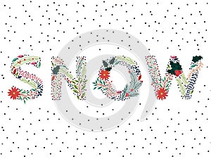 Vector Set of Beautiful Christmas or Winter Holidays Floral Alphabet