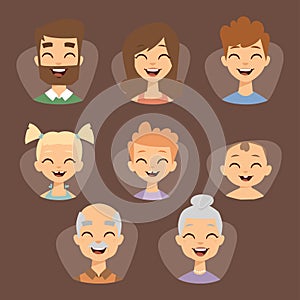 Vector set beautiful emoticons face of people smiling avatars happy characters illustration